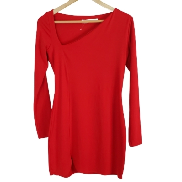 Susana MONACO RED LONG SLEEVE ASYMMETRICAL DRESS - Picture 9 of 11